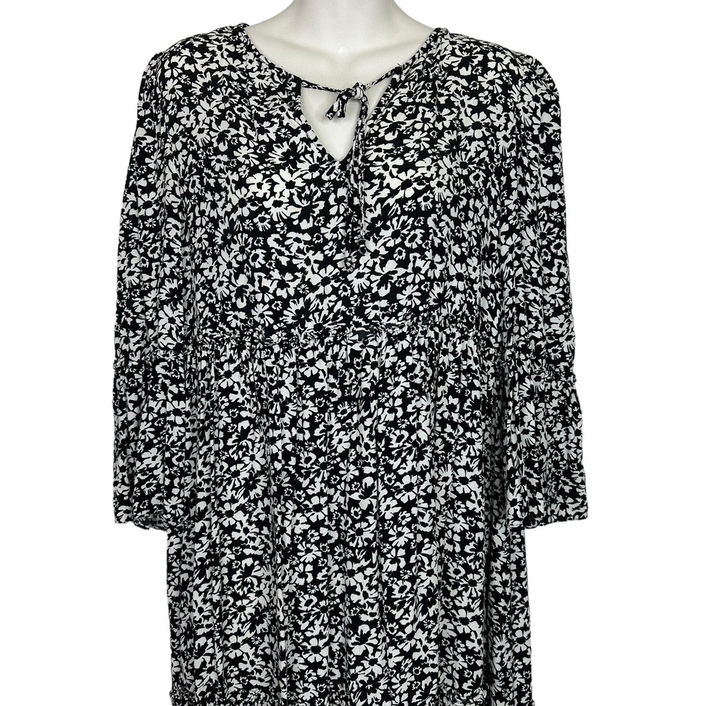 Zara Dress L Black White Floral Bell Sleeve Modest Cottagecore Feminine Boho - Picture 3 of 6